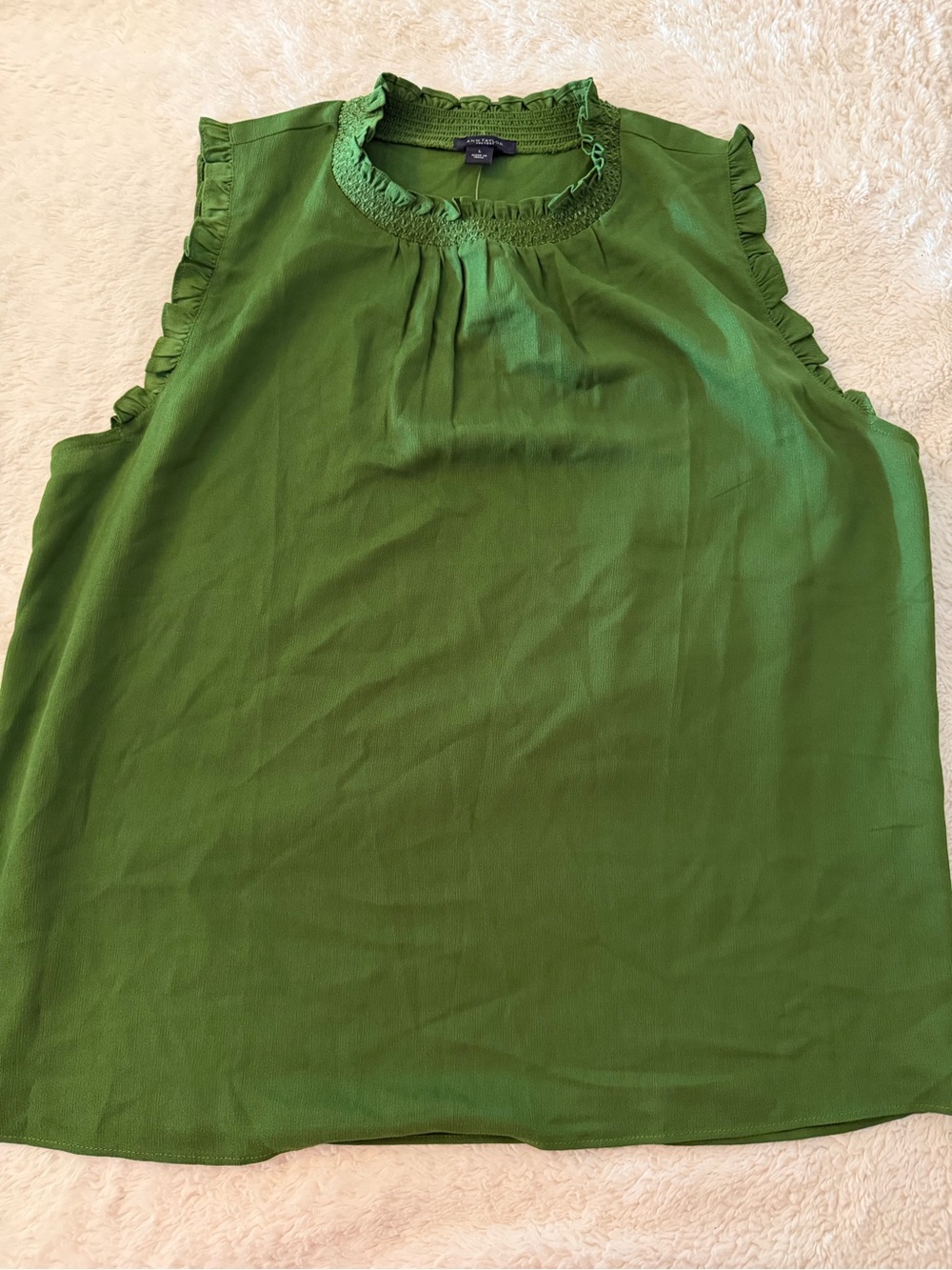 NWT Ann Taylor Factory | Green Ruffle-Trim Sleeveless Blouse | Size Large
